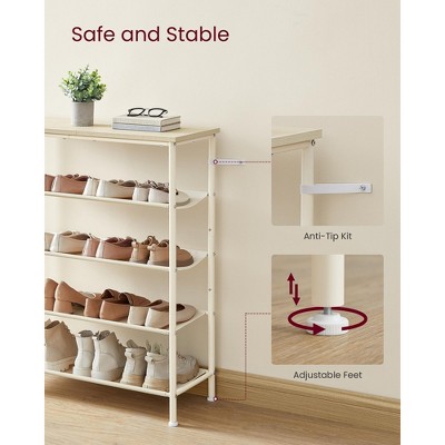 Cream 5-Tier Fabric and Metal Shoe Rack