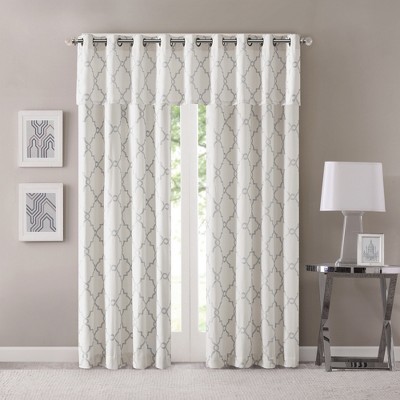 Ivory and Silver Fretwork Grommet Top Window Valance