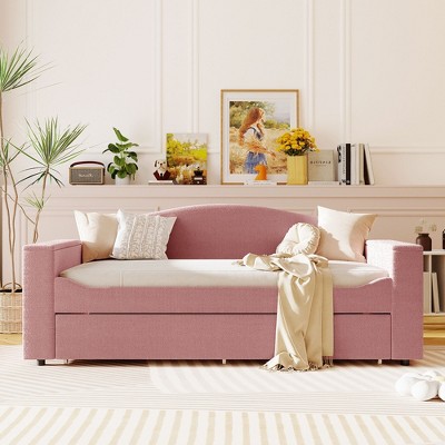 Whisen Modern Teddy Fleece Daybed with Bluetooth Audio, USB Port, Storage Armrests and Trundle