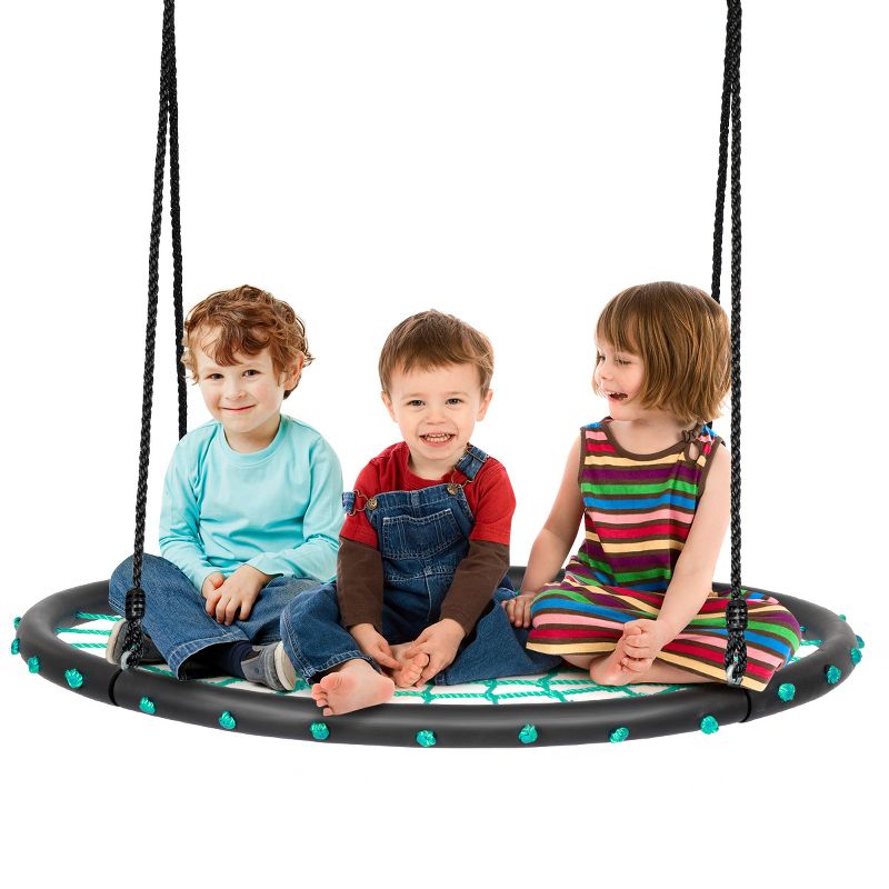 Costway 40'' Spider Web Tree Swing Set w/ Adjustable Hanging Ropes Kids Play Set BlueGreenOrange, 1 of 11