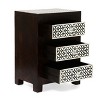 ORRD Wooden Nightstand with 3 Bone-Inlay Drawers, Handcrafted End Table, Decorative Bedroom Storage with Geometric Pattern, 24" Tall, Black & White - 3 of 4