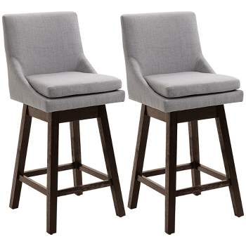 HOMCOM 28" Set of 2 Swivel Bar Height Bar Stools, Armless Upholstered Barstools Chairs with Soft Padding Cushion and Wood Legs
