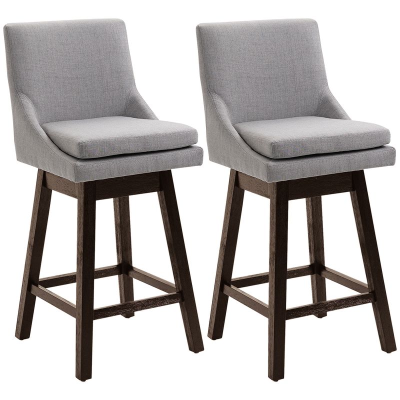 HOMCOM 28" Set of 2 Swivel Bar Height Bar Stools, Armless Upholstered Barstools Chairs with Soft Padding Cushion and Wood Legs, 1 of 7