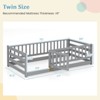 Safstar Twin Size Floor Bed w/High Fence & Door Safety Guardrails Wood Floor Bed Frame - 2 of 4