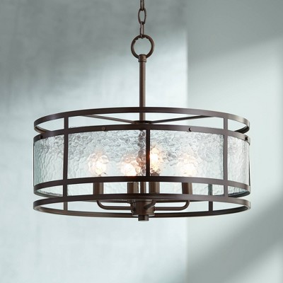 Edinger Bronze Drum Pendant Chandelier with Waterglass Shade