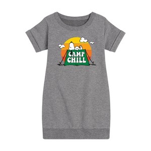 Girls' - Peanuts - Camp Chill Graphic Short Sleeve Fleece Dress - 1 of 4