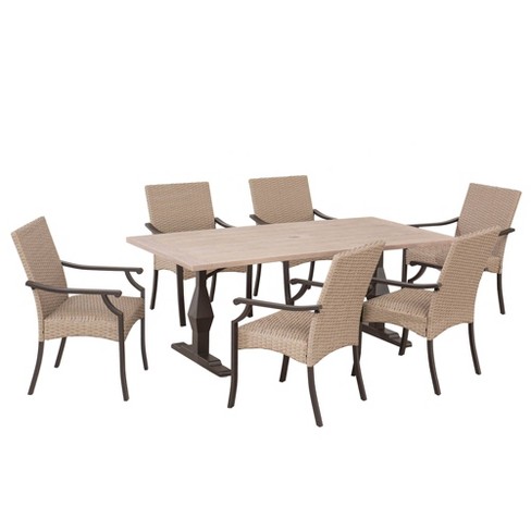 Daphne 7pc Outdoor Steel And Wicker Dining Set Brown Sunjoy Target