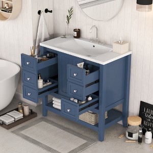 TIRAMISUBEST 36" Bathroom Vanity with Ceramic Sink, Freestanding Bathroom Vanity Cabinet with 3 Drawers, 1 Door and Adjustable Shelf - 1 of 4
