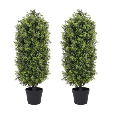 COWLOWN 3FT Artificial Boxwood Topiary Trees, Set of 2 - Faux Evergreen Plants for Outdoor Decor