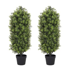 COWLOWN 3FT Artificial Boxwood Topiary Trees, Set of 2 - Faux Evergreen Plants for Outdoor Decor - 1 of 4