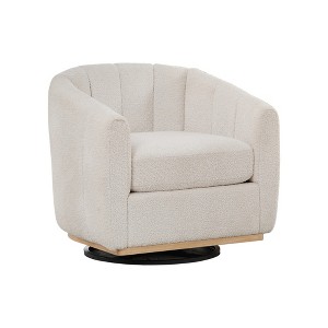 XINGHANZHENXUAN Modern Chenille Swivel Barrel Chair, Upholstered Pumpkin-Shape Armchair with Metal Base for Living Room & Office - 1 of 4