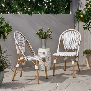 Christopher Knight Home Brandy Patio French Bamboo Finish Aluminum and Faux Rattan Bistro Chairs (Set of 2) - 1 of 4
