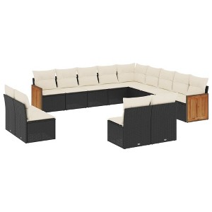 vidaXL Patio Sofa Set with Cushions Black Poly Rattan - Black and Cream Without Table - 1 of 4