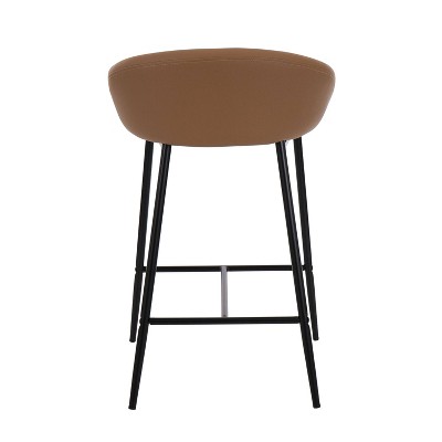 Camel Faux Leather Counter Stools with Black Metal Frame, Set of 2