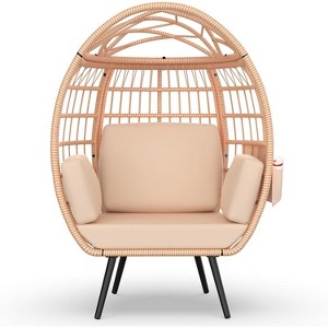 Egg Chair Oversized Lounger with UV-Resistant Cushions, All-Weather Wicker for Indoor/Outdoor, 370lbs Capacity, Beige - 1 of 4