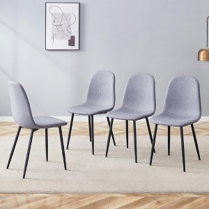 MAYEERTY Set of 4 Luxury Simple Dining Chairs - Light Gray Linen-Cotton, Black Metal Legs, Fits Diverse Decor - 1 of 4