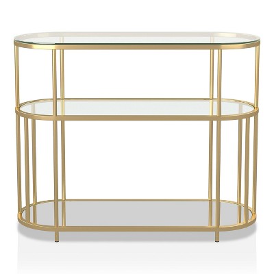 24/7 Shop At Home Invergarry Mirrored and Tempered Glass Sofa Table Gold