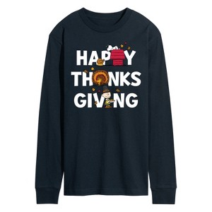 Men's - Peanuts - Happy Thanksgiving Icons Long Sleeve Graphic T-Shirt - 1 of 4