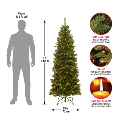 6-Foot Green PVC Slim Spruce Christmas Tree with Clear Lights