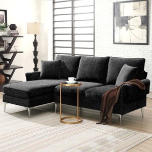 Dorsey 84"W Modern Chenille L-Shaped Reversible Chaise Lounge with 2 Pillows Hardwood Frame Convertible Sectional Sofas-Maison Boucle - 1 of 4