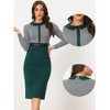Allegra K Women's Work Elegant Contrast Placket Houndstooth Bodycon Dress with Belt - 2 of 4