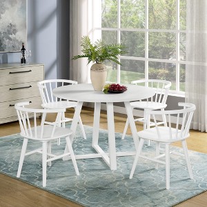 Roundhill Furniture Edo Wood 5-Piece Dining Set, Trestle Dining Table with 4 Windsor Chairs, White - 1 of 4
