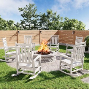 coucheta Lumber Rocking Chair Outdoor Set of 6, HDPE High Back Porch Rocker Chairs with Wood Texture, All Weather Resistant Furniture for Patio - 1 of 4