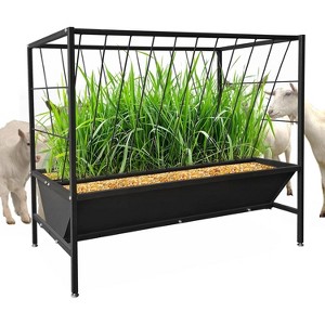 Heavy-Duty 2-in-1 Livestock Feeder with Hay Rack & Feed Pan, 45-Gallon Steel Hay Feeder for Horses, Goats, Sheep, Cattle, Black - 1 of 4