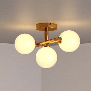 VAXCEL Graham 13-in W Gold Brass Contemporary Semi Flush Mount Ceiling Light Fixture White Frosted Globes - 1 of 4