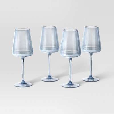 16.91oz 4pk Stemmed Wine Glass Set Blue - Threshold™: Luxury Glassware, Hand Wash, Cold Beverages, 9.29" Height