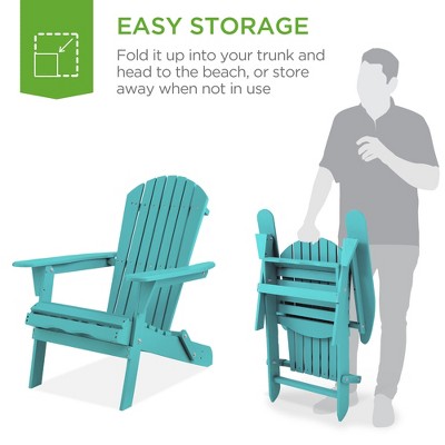 Turquoise Folding Hemlock Wood Adirondack Chair with Arms