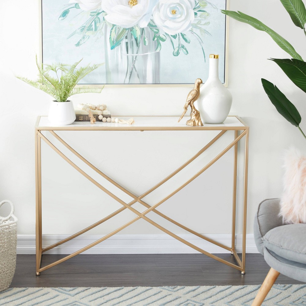 Photos - Coffee Table Contemporary Metal X Console Table Small Gold - Olivia & May