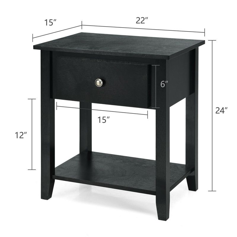 Costway 2PCS Nightstand Sofa End Side Table W/ Storage Drawer Bottom Shelf Black, 3 of 8