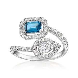 Ross-Simons 0.50 Carat London Blue Topaz and .73 ct. t.w. Lab-Grown Diamond Bypass Ring in Sterling Silver - 1 of 4