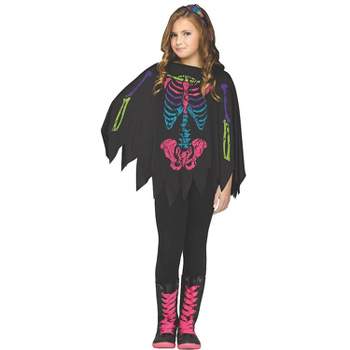 Fun World Girls' Colorful Skeleton Pullover Costume - Size 4-14 - Black