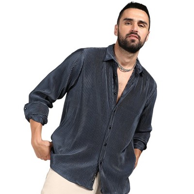 Campus Sutra Men Men's Navy Blue Pleat-Creased Shirt