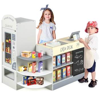 Costway Kids Grocery Store Playset Wooden Supermarket Play Toy Set with Cash Register