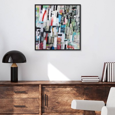 Abstract Cityscape Brush Marks Canvas Wall Art in Black Frame