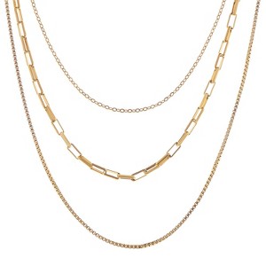 Anna-Kaci Women's Stainless Steel Multi-Layer Necklace with 18K Gold Plating, Adjustable Length, Modern and Versatile Chain Design-Gold - 1 of 4