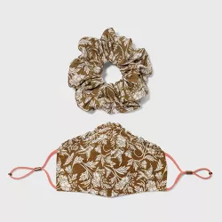 Women's Ruffle Trim Floral Print Face Mask + Hair Twister - Universal Thread™ Brown  One Size