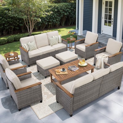 Buenhomino Outdoor PE Wicker Furniture Set – Modular Chairs, Sofas, Ottomans & Tables with All-Weather Cushions for Patio, Garden, Deck & Porch