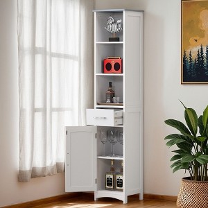VANIRROR Narrow Linen Cabinet, Slim Storage Cabinet with Door & Drawer, Bathroom Floor Cabinet with Adjustable Shelves, Gray - 1 of 4