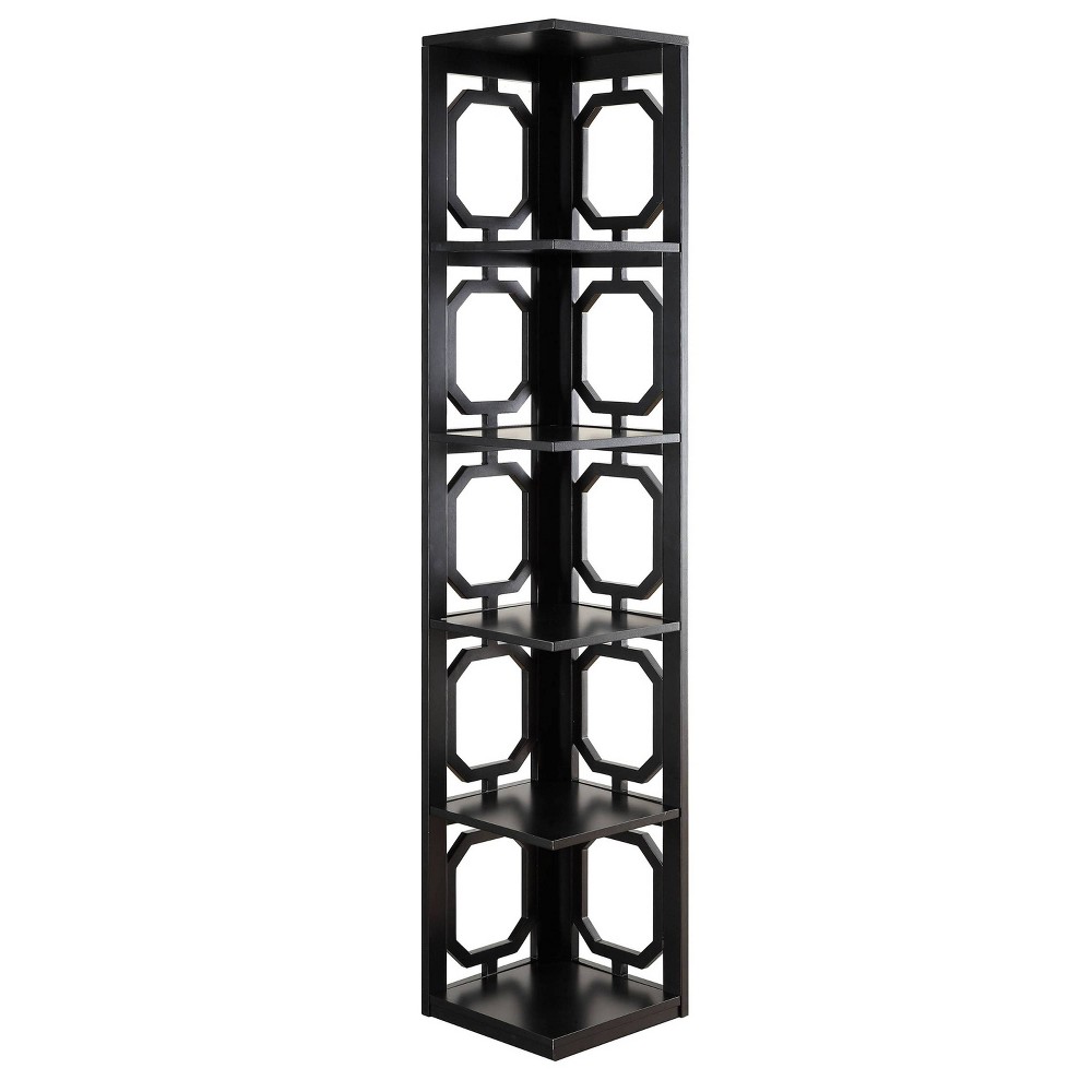 Photos - Garden & Outdoor Decoration 63.75" Omega 5 Tier Corner Bookcase Black - Breighton Home: Contemporary Style, MDF Composite