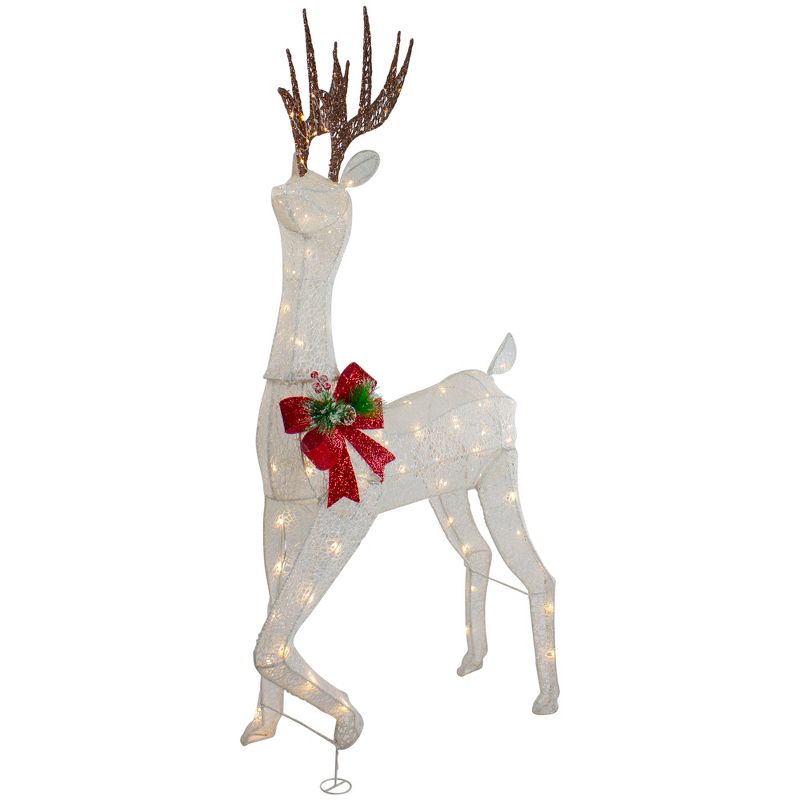 Northlight 60" LED Lighted Glitter Reindeer with Red Bow Outdoor Christmas Decoration, 4 of 8