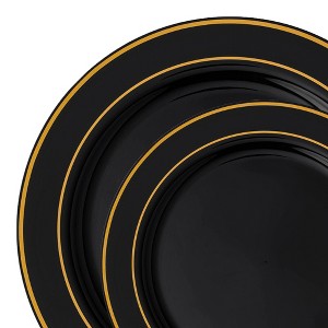 Smarty Had A Party Black w/ Gold Edge Rim Plastic Dinnerware Set - 120 Sets - 1 of 4