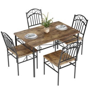 Dining Table Set of 4,Retro Industrial Dining Table & Chairs,Wood Table Chairs Set for Small Space,Breakfast Nook,1 Table + 4 Chairs (Rustic Brown) - 1 of 4