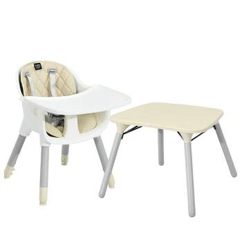 Babyjoy 4 in 1 Baby High Chair Convertible Toddler Table Chair Set with PU Cushion Beige/Gray