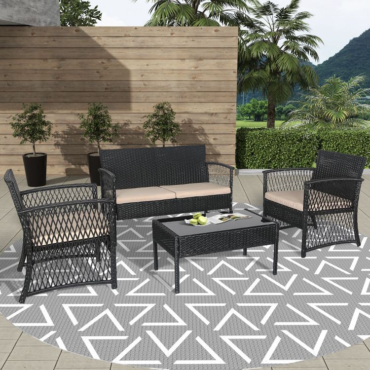 WestinTrends 4-Piece Outdoor Patio Conversation Set, Black/Beige : Target