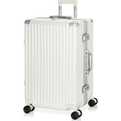 Luupatchy PC+ABS Aluminum Frame Zipperless Checked Luggage Hard Shell Suitcase with TSA Lock Double Spinner Wheels