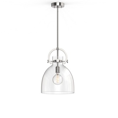 DORESshop 12 in. 1-Light Modern Brushed Nickel Geometric Pendant Light with Clear Glass Shade for Kitchen, Dining, or Foyer Spaces